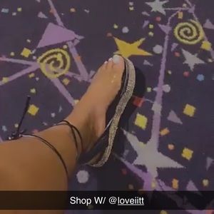 Black Platform sandal with rhinestone bottom